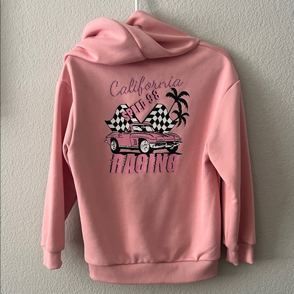 SHEIN Pink California Racing Kids Hoodie